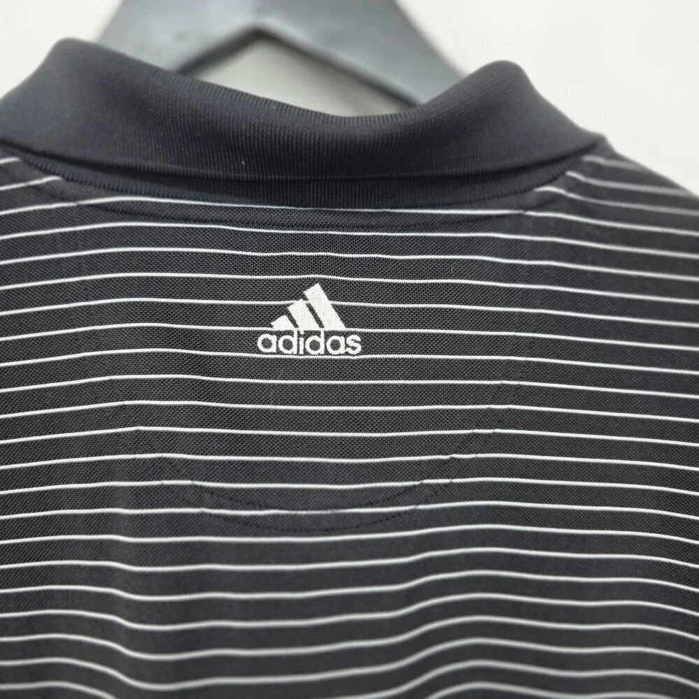 Adidas Black White Striped Climalite Polo Shirt Men Size XL